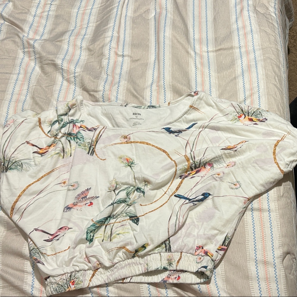 Maeve White Top with Colorful Bird Print